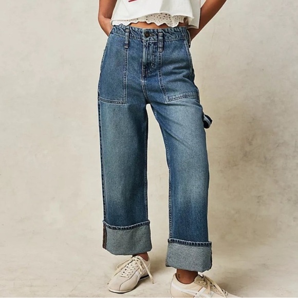 Free People Major Leagues Mid-Rise Cuff Jeans - Picture 1 of 10